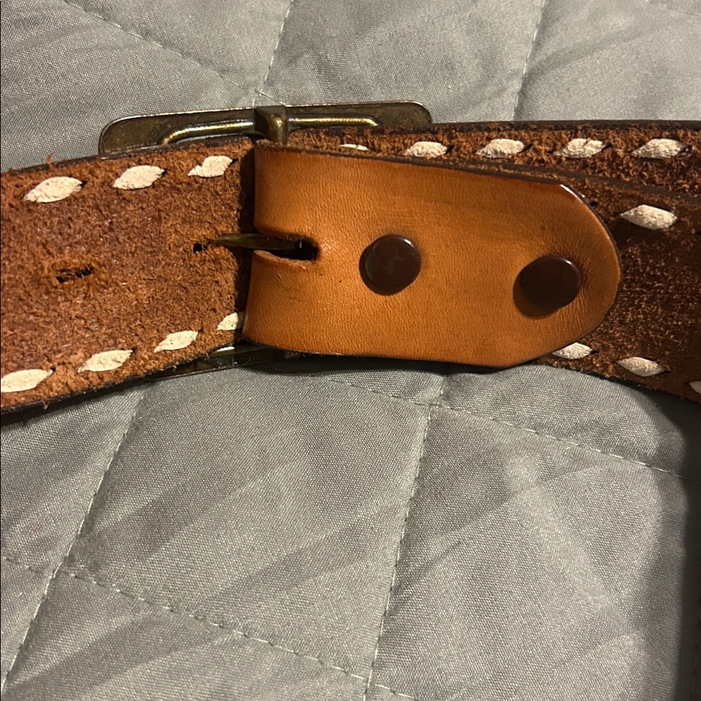 Vintage “CHRISTINA” name Tony Lama Brown Leather Belt with White Stitching - Picture 6 of 6